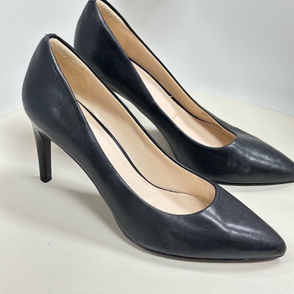 Cole Haan Black Leather Pointed-Toe Pumps